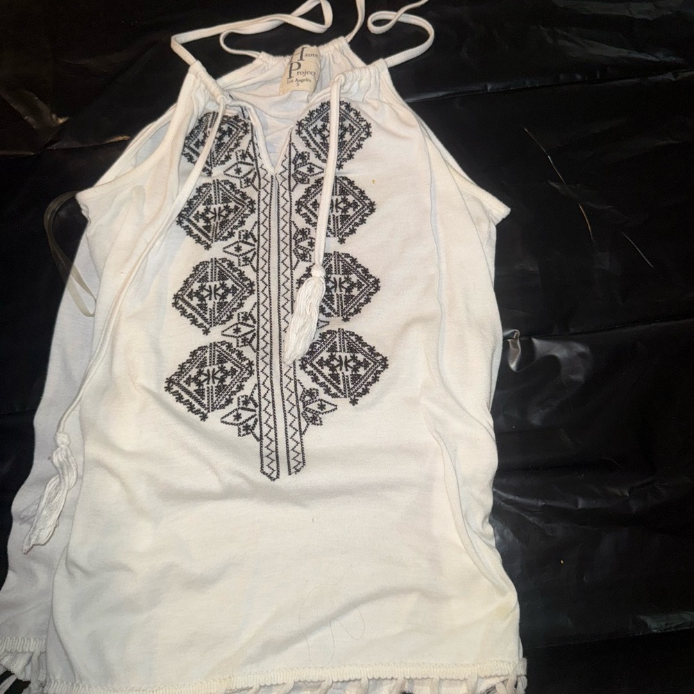 Embroidered Halter Neck Top - White and Black